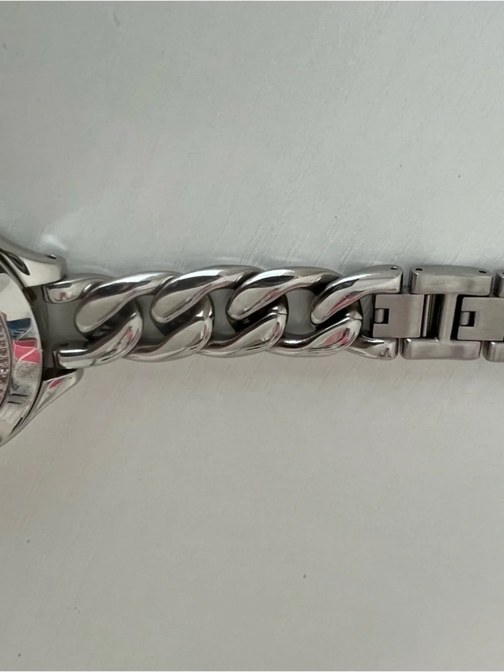 Michael Kors Runway Silver Tone Pink Crystals Pave Dial Chain Watch MK3357